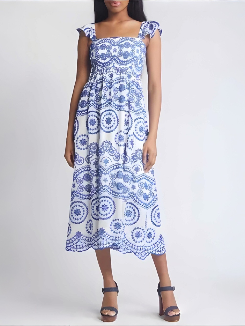 Chelsea28 Embroidered Eyelet Smocked Maxi Dress Sz M NEW